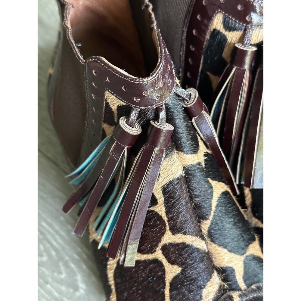 BOTTLE Sao Paulo Haircalf Giraffe Print Tassel Ankle Boots EU 37 US 7 - Picture 3 of 10